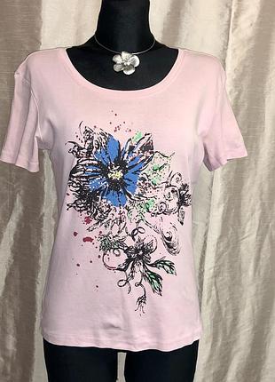 Винтажная футболка в цветочный принт с стразами vintage 2000s y2k
