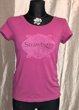 Винтажная футболка strawberry vintage 2000s y2k с бантиками по бокам