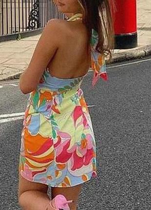 Літня коротка сукня зара з відкритою спиною, оголеними плечима, на зав'язках, з декольте, міні, з натуральної тканини, бавовняна, відкритою обмін