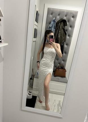 Сукня максі жіноча з розрізом на нозі та квітковим принтом