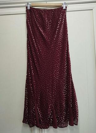 Шовкова спідниця шовк віскоза оксамит в горошок бургунді довга