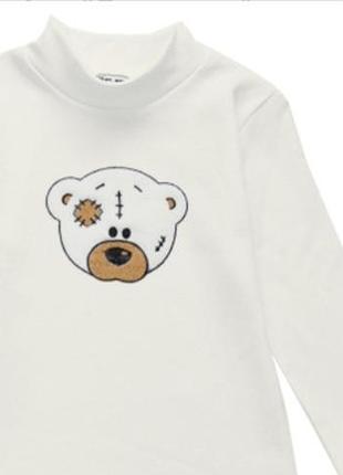 Кофта тедди модные детки р.98-104 на 3-4р унисекс для мальчика для девочки гольф белый с мишкой водолазка