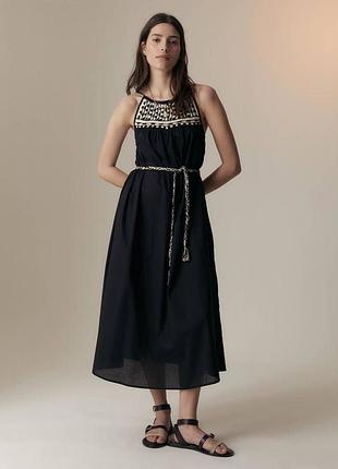 Стильное женское летнее платье m&amp;s, черный сарафан с вышивкой, хлопковое платье на тонких бретелях m&amp;s