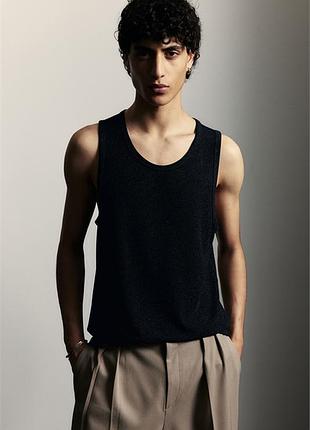 Майка-жилетка мужская черная с мерцающими нитями regular fit h&amp;m - l