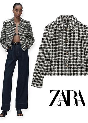 Zara укороченный твидовый пиджак из хлопковой смеси