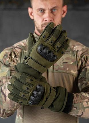 Зимние перчатки, олива, теплые на меху,вт7628