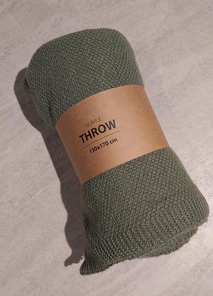 Плед 130 х 170 см. вязаный тонкий на подарок покрывало декор зимний зима теплый тепленький зеленый ikea 160