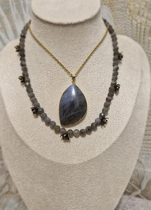 Сет ожерелье и кулон из лабрадора