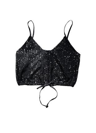 Чорний напівпрозорий/прозорий топ на тонких бретелях з паєтками zara