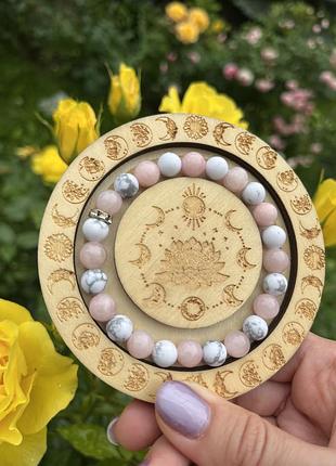 Браслет рожевий кварц і кахолонг ховліт