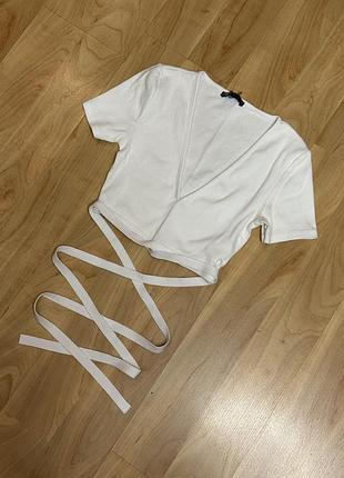 Кроп футболка топ білий з завʼязками zara s