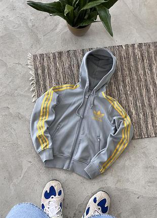 Вінтажний сіро блакитний зіп худі adidas фірмові три полоски адідас