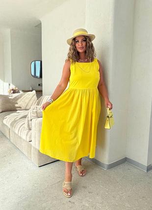 Жіноча літня яскрава жовта сукня міді | 2523