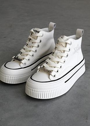 Кеды женские кожаные высокие 589442 белые