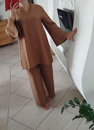 Костюм двойка шоколад брюки и туника