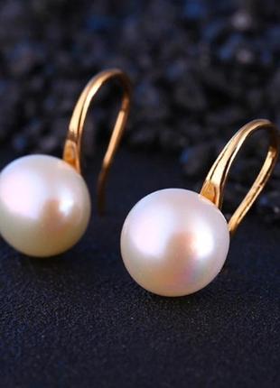 Сережки з перлами перлиною під золото1 фото