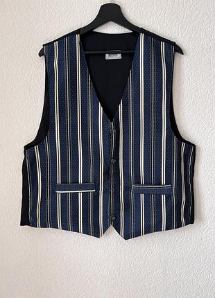 Темно-синій котоновий костюмний жилет/жилетка/безрукавка в смужку і дрібний горошок boi collection