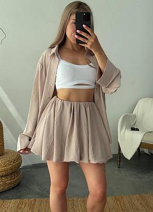 Костюм жіночий зі спідницею міні чорний рожевий бежевий блакитний спідниця коротка нарядний