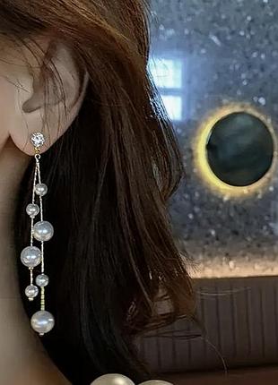 Серьги длинные с жемчугом
