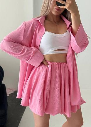 Костюм жіночий зі спідницею міні чорний рожевий бежевий блакитний спідниця коротка нарядний