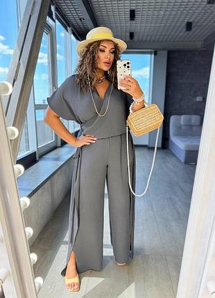 Жіночий літній легкий костюм | блуза та штани на запах | 1010