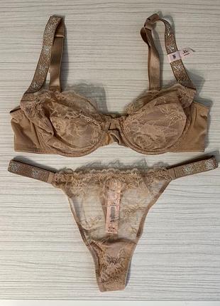 Комплект білизни victoria’s secret бюстгальтер 36c, 38c, трусики стрінги m, l. very sexy shine. вікторія сікрет