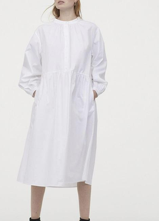 Белое платье макси-миди h&amp;m с карманами оверсайз.