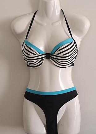 Купальник женский раздельный janina, чашка b, на косточках, с поролоном, в полоску