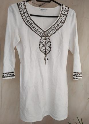 Легка туніка мікс льон/віскоза, блузка для відпочинку в бохо стилі,натуральна індія