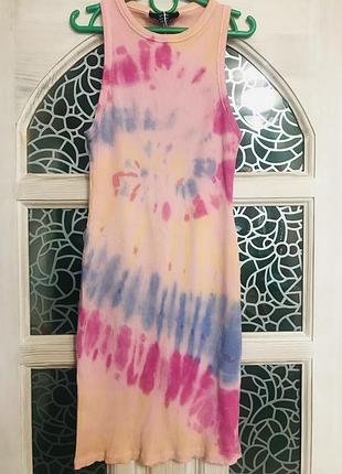 Бавовняна міні сукня в рубчик тай дай бренд bershka