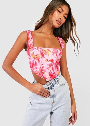 Корсет-топ с цветочным принтом на бретельках в бэнгальском стиле boohoo размер 38