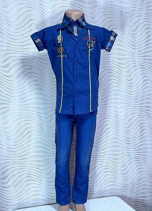 Комплект для мальчика 5-6 (116 см рост) летний рубашка и джинсы синий костюм