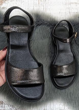 Босоножки женские sali бронзовые кожаные на плоской подошве 4046