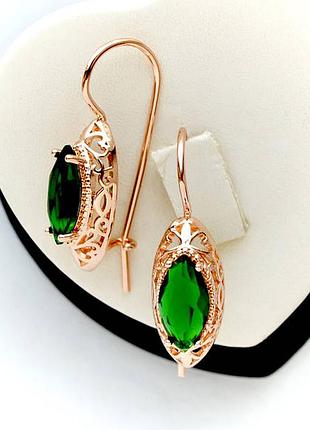 Позолоченные серьги зеленые камни французская застежка медицинское золото позолоченное серьги зеленое камны французская застёжка