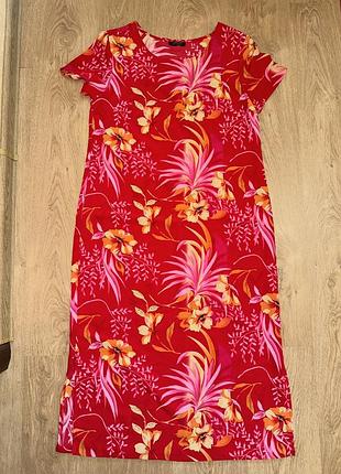 Цветочное платье миди, красное платье женское белое на лето l-xl