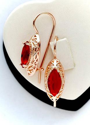 Позолоченные серьги красные камни французская застежка медицинское золото позолоченное серьги красное камны французская застёжка