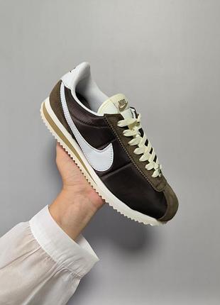 Жіночі кросівки nike cortez brown white 36-40 | найк кортез коричневі з білим замша текстиль