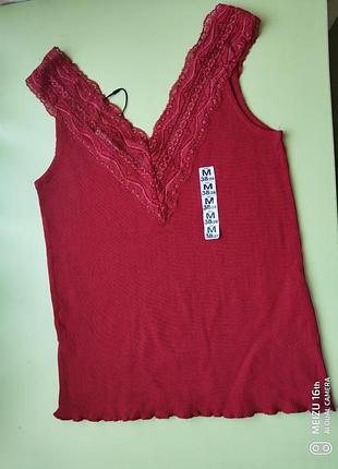 Новая коттоновая майка с кружевом