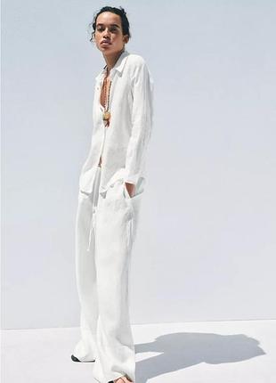 Льняные брюки zara лён палаццо широкие