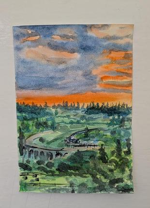 Акварельная картина “ворохта на закате”