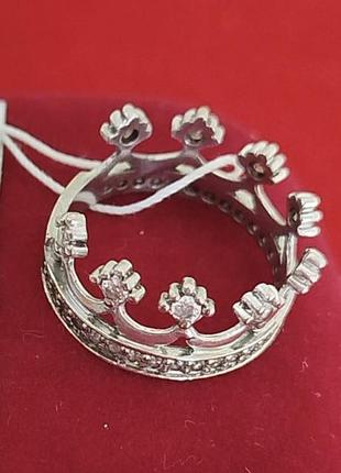 Срібна каблучка корона з фіанітами.
