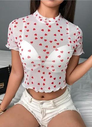 💖 прозора футболка з червоними сердечками 💖
