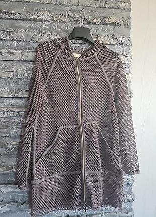 Кофта летняя сетка на молнии с капюшоном хаки