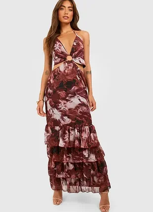 Багатоярусна сукня максі з принтом та кільцем boohoo розмір 42