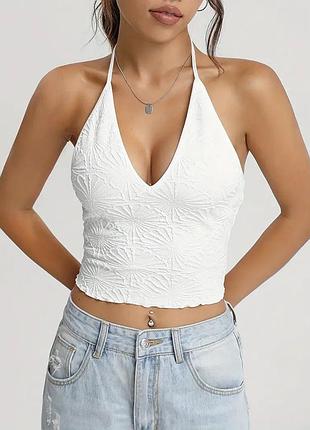 Білий топ із завʼязками на шиї shein 🛍️1+1=3🛍️