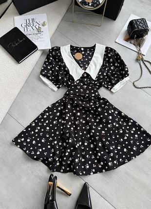 Сукня з коміром жіноча коротка міні літня повсякденна гарна на літо чорна леопардова рожева