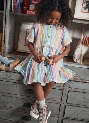 Неймовірна стильна льняна сукня в смужку на дівчинку 7р next
