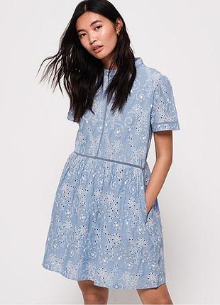 Платье ;женская короткая superdry shelly schiffli прошва вышивка