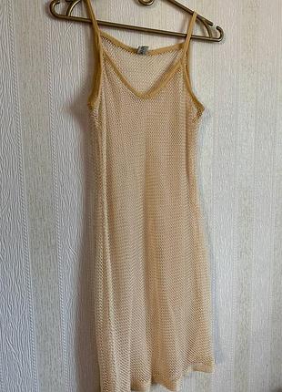 Сетчатое нюдовое платье-комбинация