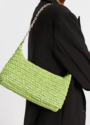 Сумка поетена рафія сумочка літня плетеная сумка mango багетного типу сумка на ланцюжку
